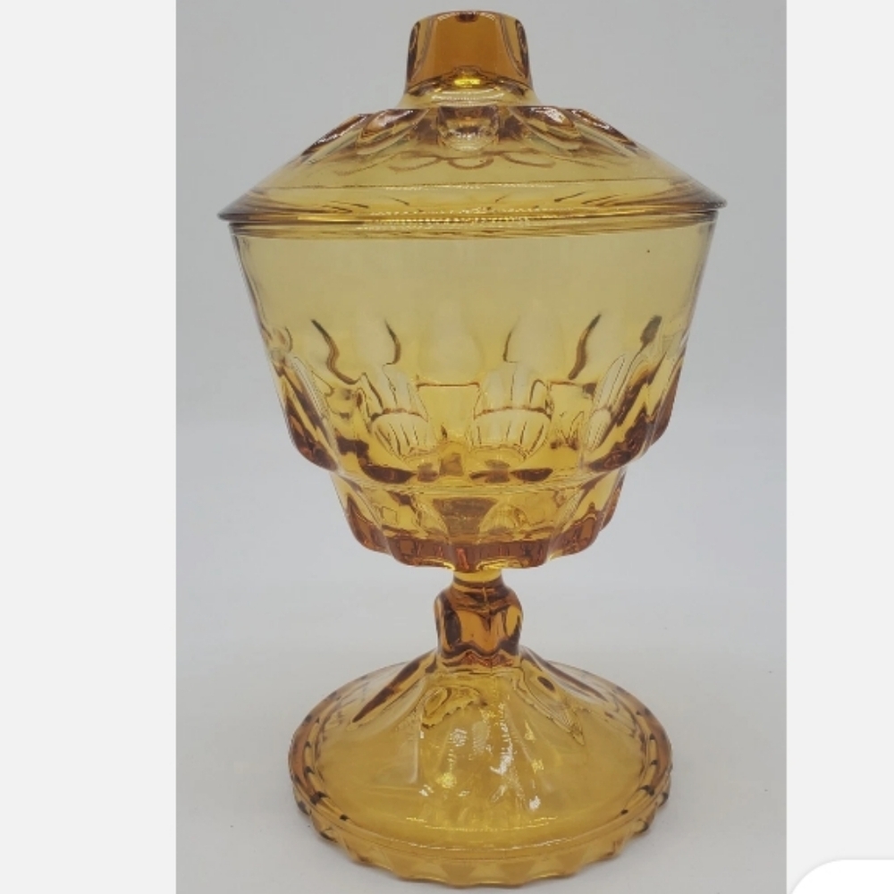 vintage Hazel-Atlas footed covered compote candy dish in amber glass is a must-h